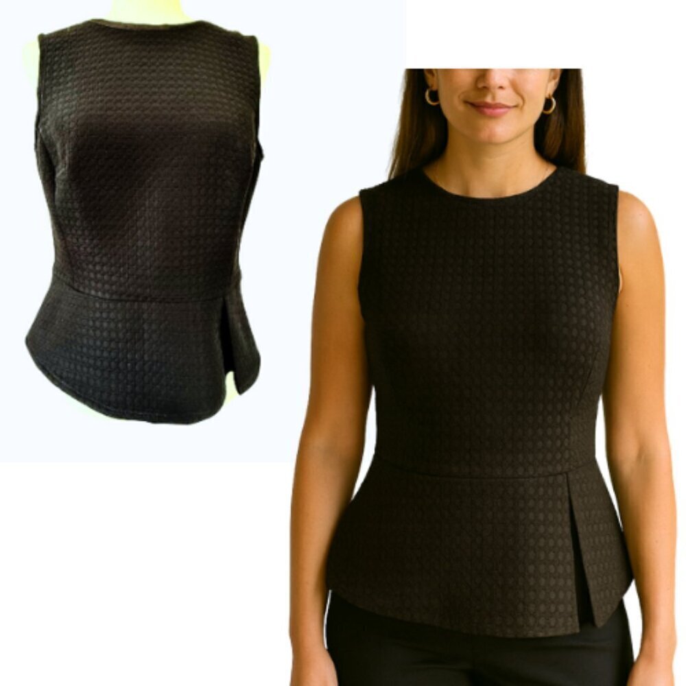 ANNE KLEIN Textured Sleeveless Peplum Black Shell Top Size 10
